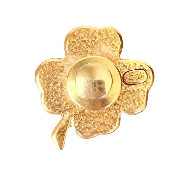 Authentic CHANEL Pink & Gold Four Leaf Clover Shamrock Lucky Charm Brooch Pin - Picture 3 of 10